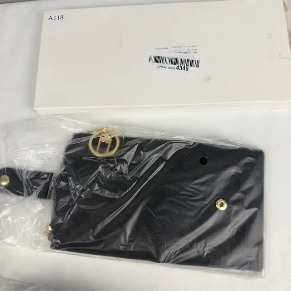 NWT Black Quilted Wallet with Gold Accents